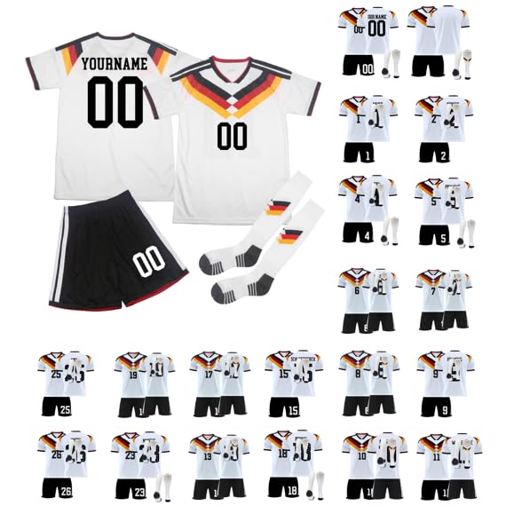 2026 Fußball Trikot Kinder Erwachsene Heim Auswärtstrikot Personalisiert - Fußball Trikot mit Eigenem Namen Nummer Jungen Retro Fussballtrikot Kindertrikot Football Trikots, Geschenke für Fußballfans